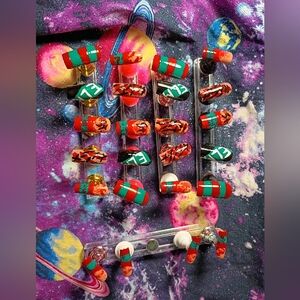 Colorful Nail Art Set with Red and Green Designs